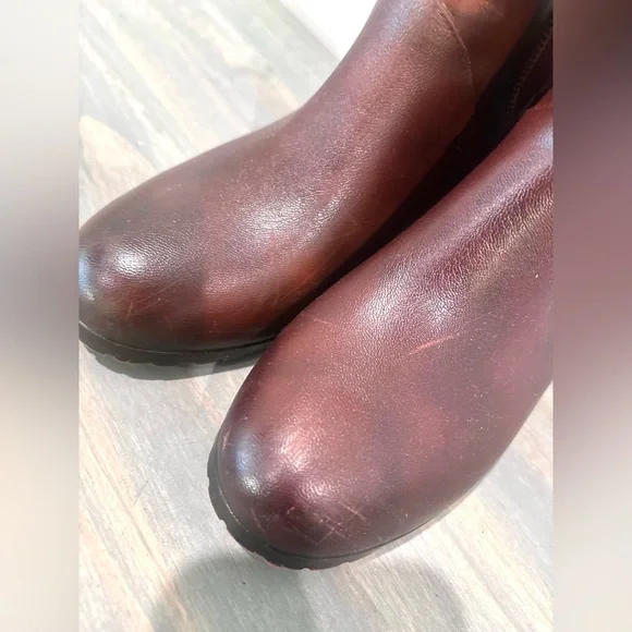 Womens Reddish Brown W Beige Fuzzy Faux Fur Heeled Booties Boots Size 8 - Picture 7 of 16